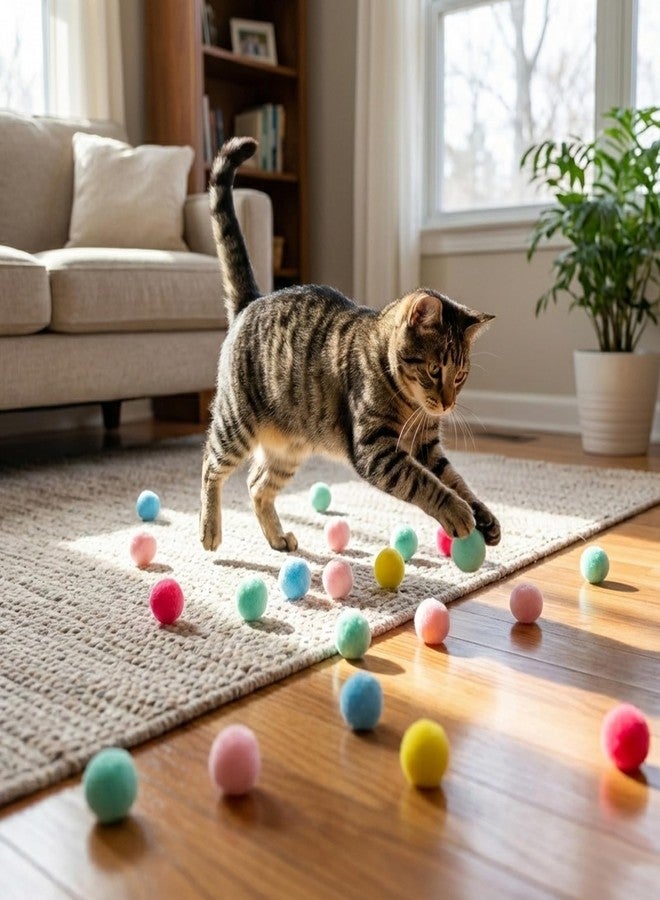 Aeaocvo 30 Pcs Cat Pom Pom Balls, 1.2in Soft Cat Toy Balls, Cats Chase Yarn Puffs for Pet Interactive Playing Exercising Training (Assorted Colour) - Image 3